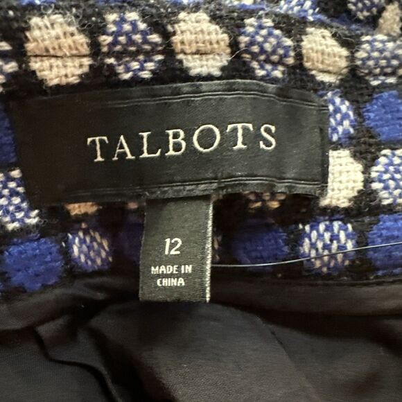 Talbots Size 12 Tweed Wool Pencil Skirt Lined Blue Black White Academia Preppy - Picture 4 of 6